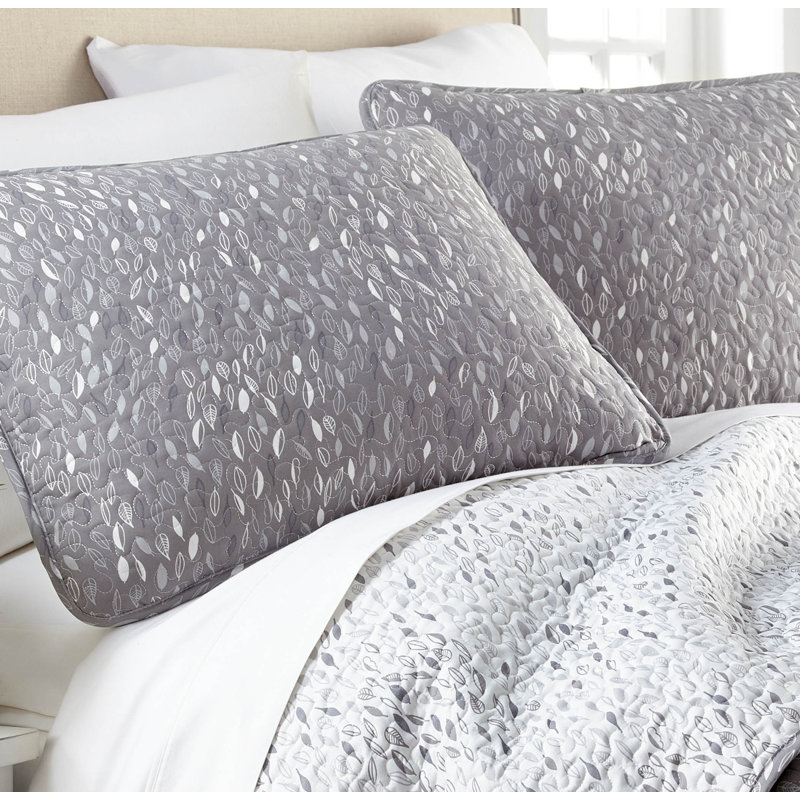 Botanical Forest Grey Reversible Microfiber Full Quilt Set