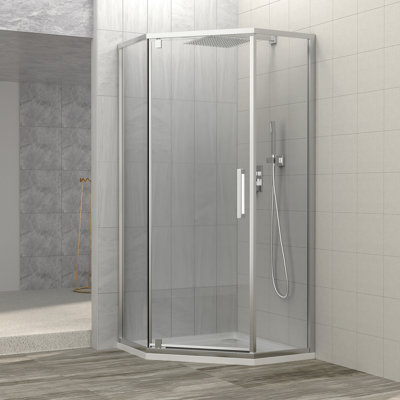 Shower Door 34-1/8" X 72" Semi-Frameless Neo-Angle Hinged Shower Enclosure, Chrome