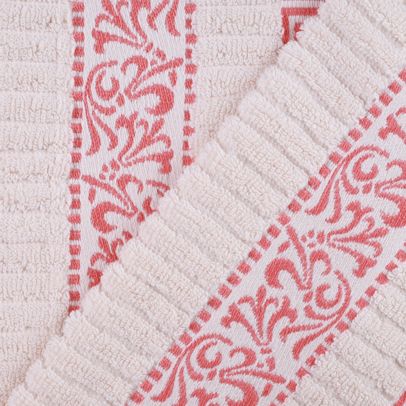 BNM Assorted 6-Piece Cotton Modern Decorative Towel Set, Ivory/Coral