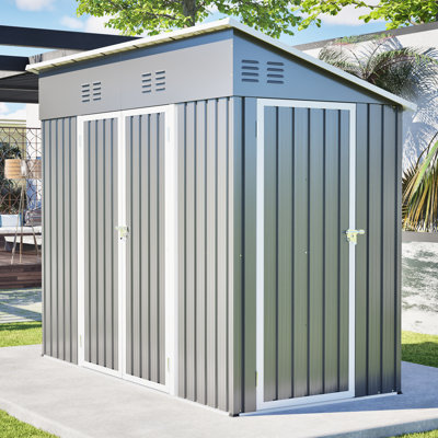4x8 Reinforced Tool And Pet Storage Shed With Design, 4 Air Vents, Heavy-duty Frame Metal Structure, Left/right Door For Garden Use In Outdoor Yard