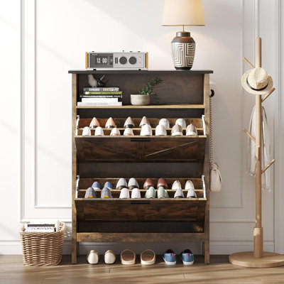 Armoire de rangement pour chaussures avec 2 tiroirs rabattables, fonction de désodorisation automatique, armoire de rangement pour chaussures autoportante