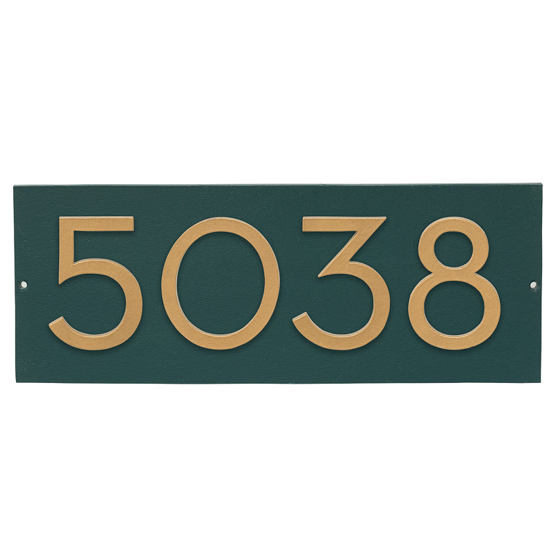 Plaque d’adresse murale flottante linéaire, Vert forêt, Or
