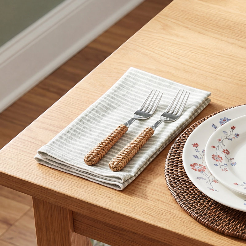 Valorie Cotton Striped Square Napkin, Gray