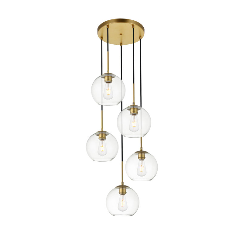 Snead 5-Light Globe Cluster Pendant, Brass, Clear