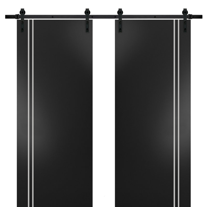 Porte de grange en bois massif massif, 56 po x 96 po, Noir mat