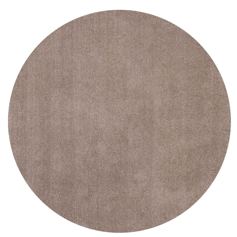 Tapis beige à poils longs d'intérieur, Rond 8 pi