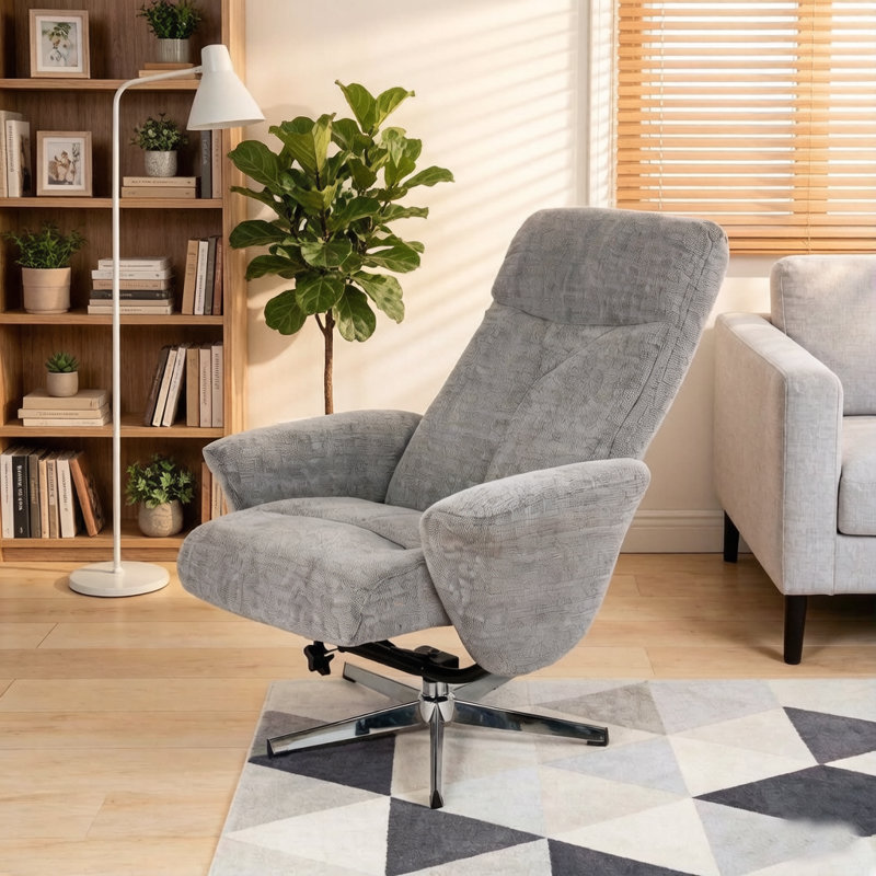 Fauteuil inclinable pivotant en chenille avec repose-pieds, fauteuil moderne, repose-pieds ergonomique, poussoir, manuel, inclinable, salon, lecture, bureau, gris clair