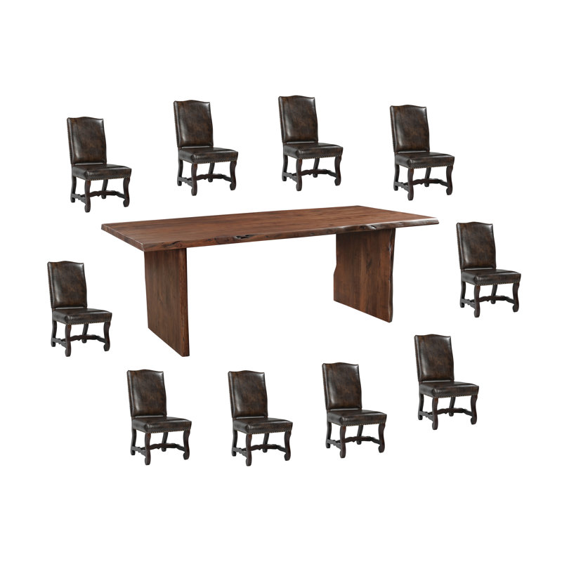 Ensemble de salle à manger 11 pièces en bois massif Live Edge, Brun, Marron foncé