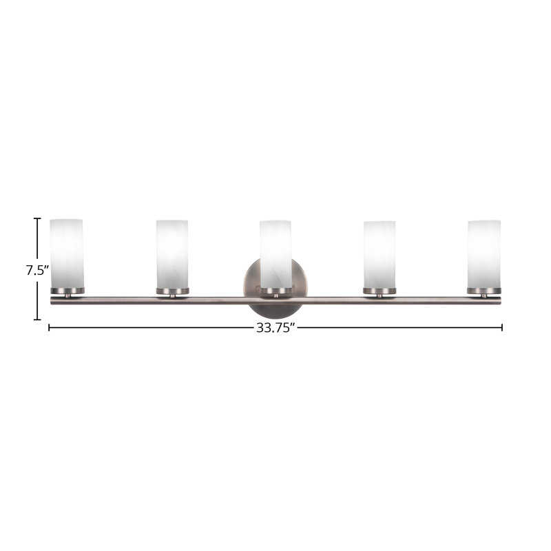 Trinity 5 Light Bath Bar Shown With 2.5” White Marble Glass, Noir
