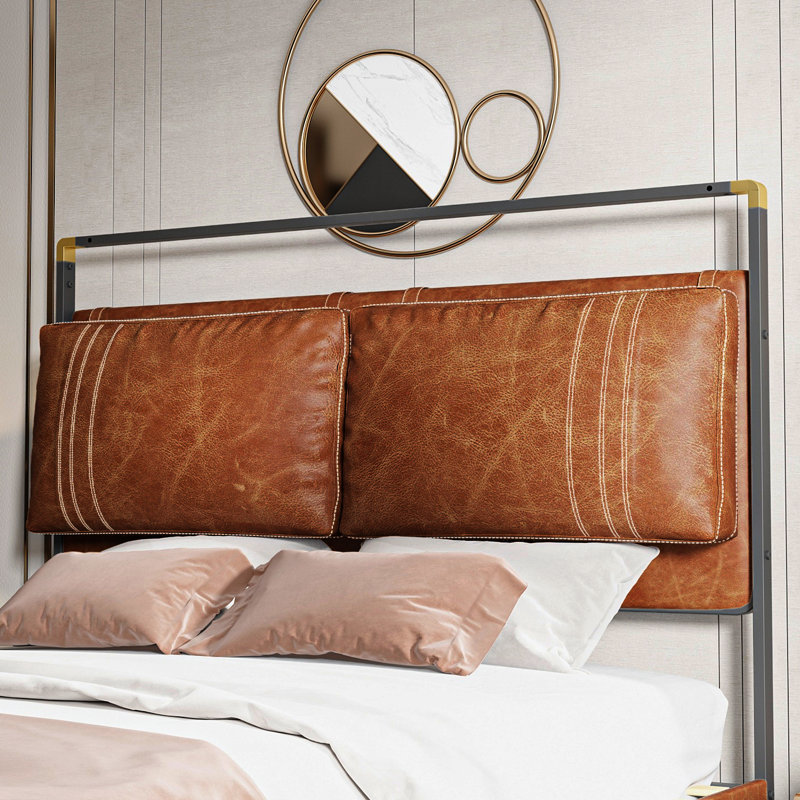 Upholstered Metal Canopy Bed, Queen, Brown