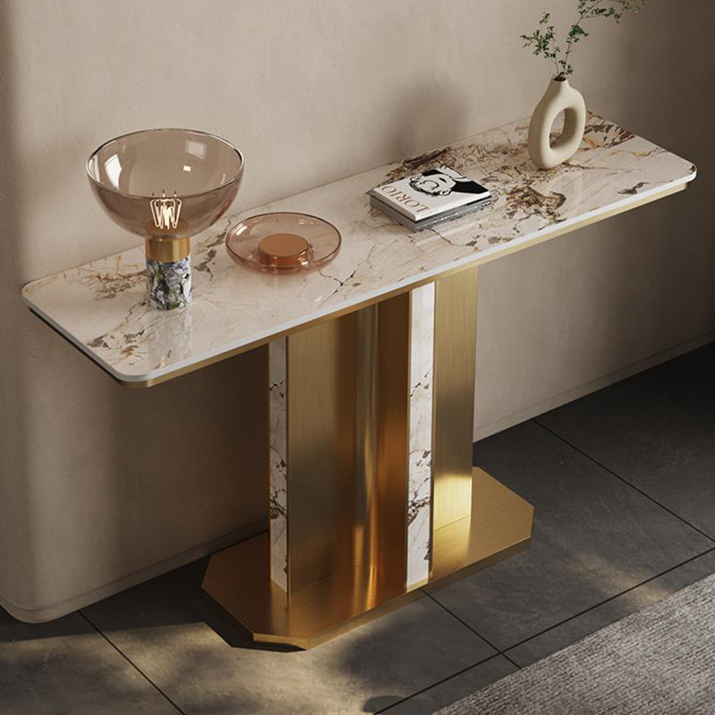 Console de style français en pierre frittée, H 33,4 po x l 47,2 po x P 13,7 po