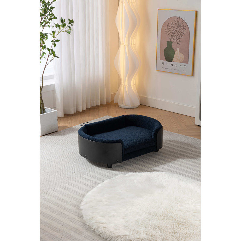 Canapé pour chien en bois massif Inira, L 38,58 po x P 26,77 po x H 11,02 po, Bleu foncé / noir