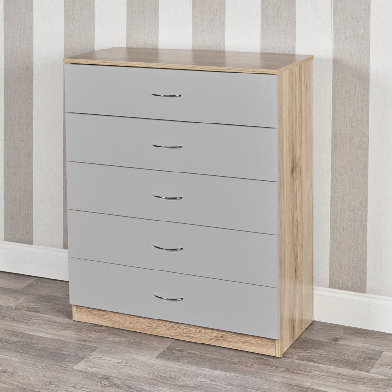 Keever 75cm W 5 - Drawer Chest of Drawers, Oak/Grey