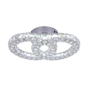 Cross Round Crystal Ceiling Lamp Modern Crystal Chandelier LED Moon Crystal Ceiling Light Flush Mount Fixture For Dining Room Bathroom Bedroom Living Room,Two-Color Dimmable