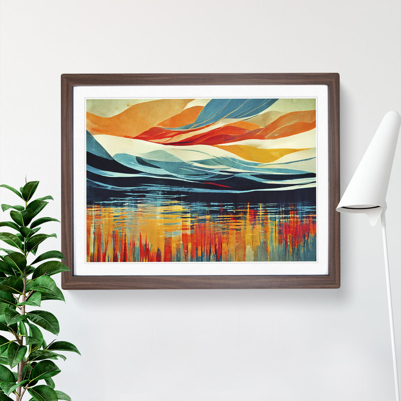 Bold Abstract River Vol.1 - Single Picture Frame Painting, 25cm H x 34cm W x 2cm D, Walnut Framed
