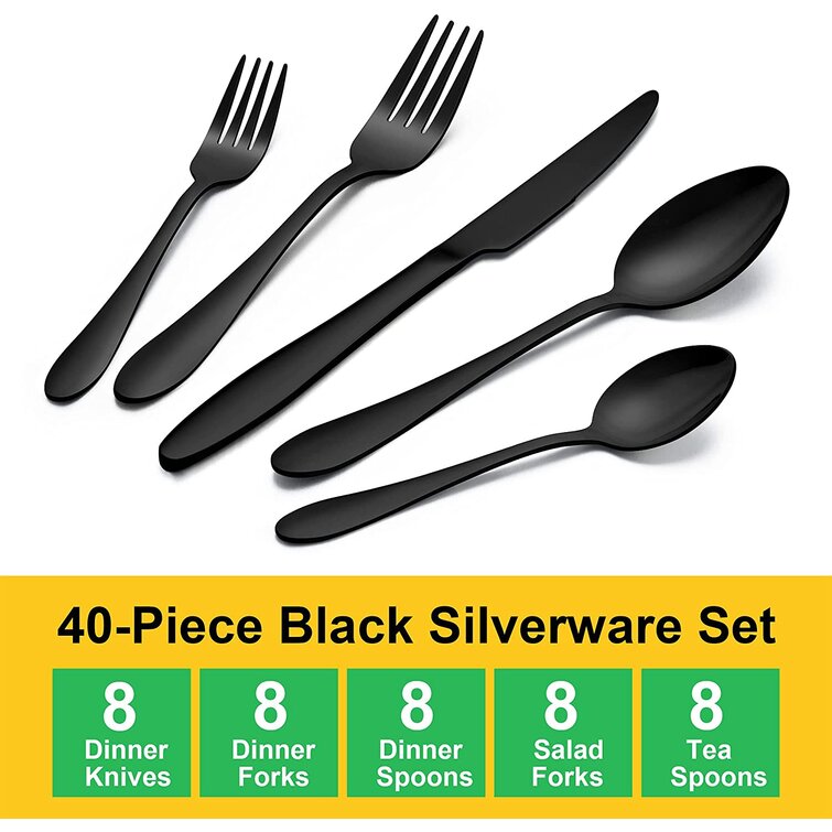 Sarah-Ann 40 Piece Stainless Steel Flatware Set Service for 8 Orren Ellis Color: Black