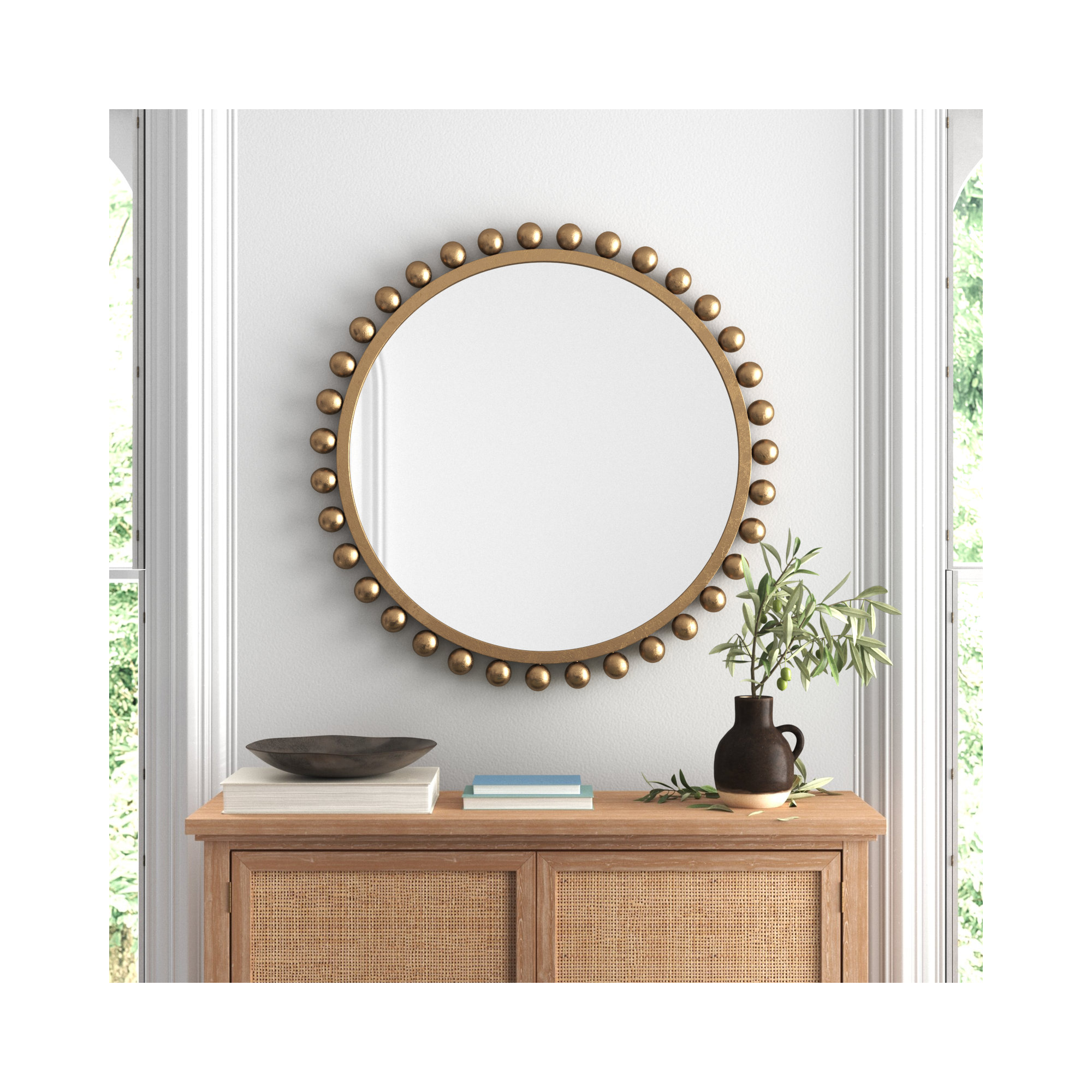 Suzie Metal Round Wall Mirror, Gold