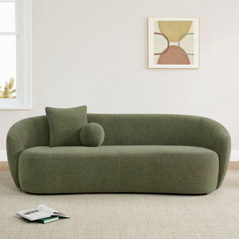 Heidemaria 89'' Boucle Upholstered Curved Sofa, Green Boucle