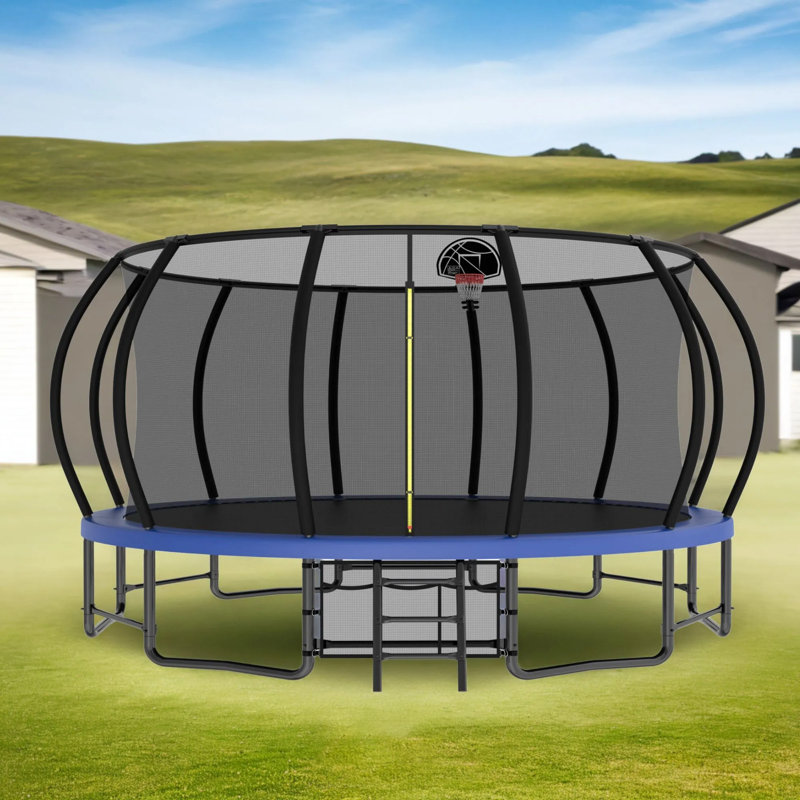 Blue 16 ft. Round Outdoor Trampoline with Enclosure Net