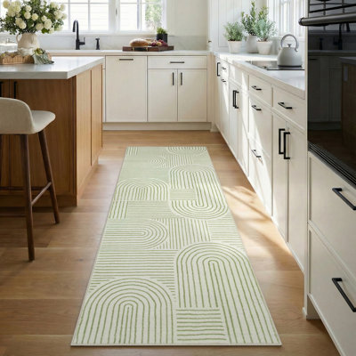 Celeta Washable Abstract Japandi Rainbow Striped Green Area Rug - Colorful Modern Carpet for Living Room, Bedroom, or Office Decor