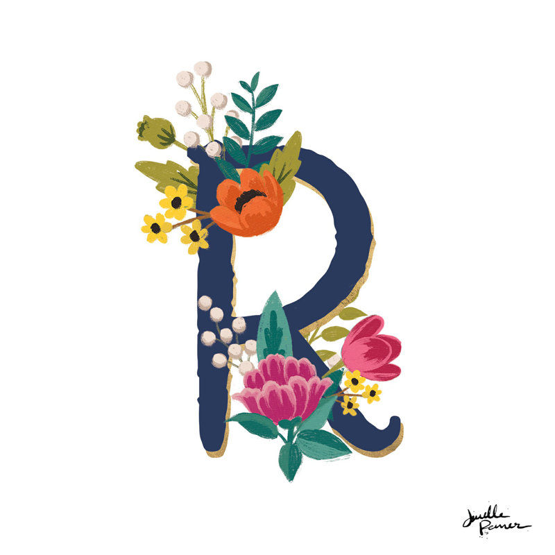 " Romantic Luxe R Navy " by Janelle Penner, 12" H x 12" W x 1.25" D