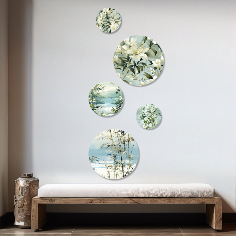 Herne - Ensemble d'art mural floral rond tropical de 5