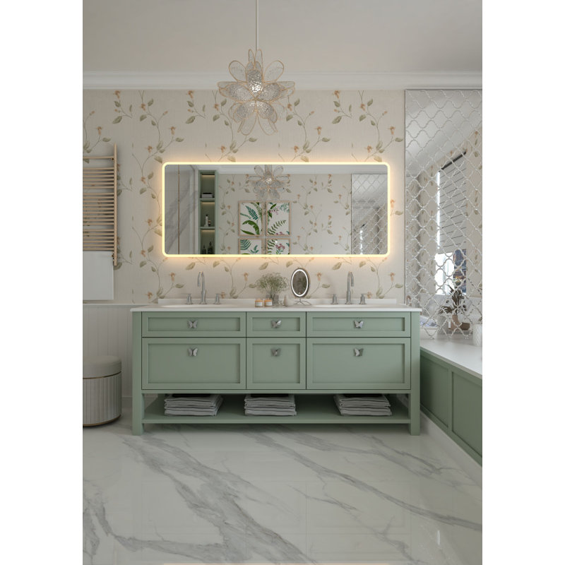 Kingston Brass Aurora 30-Inch x 48-Inch Led Bathroom Mirror, Front and Back Light, Anti-Fog, Dimmable Touch Sensor Lighted Mirror