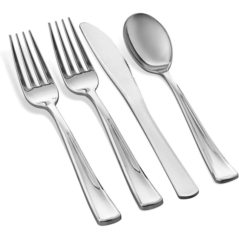 Plastic Party Supplies Kit For 50 Guests, White/Silver