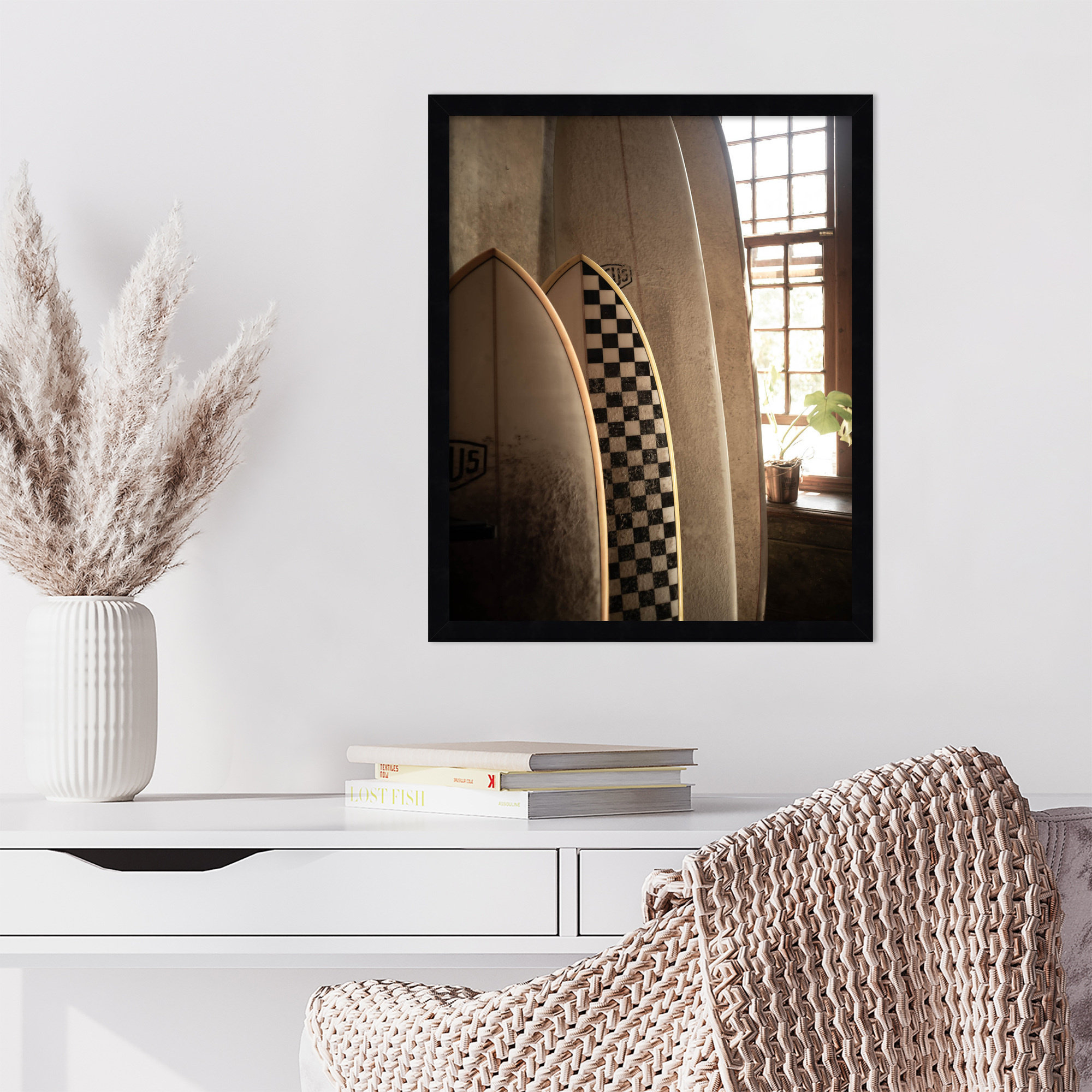 Deus Surfboards by Shot by Clint Wood Framed Wall Art Print, 21" H x 17" W, Black