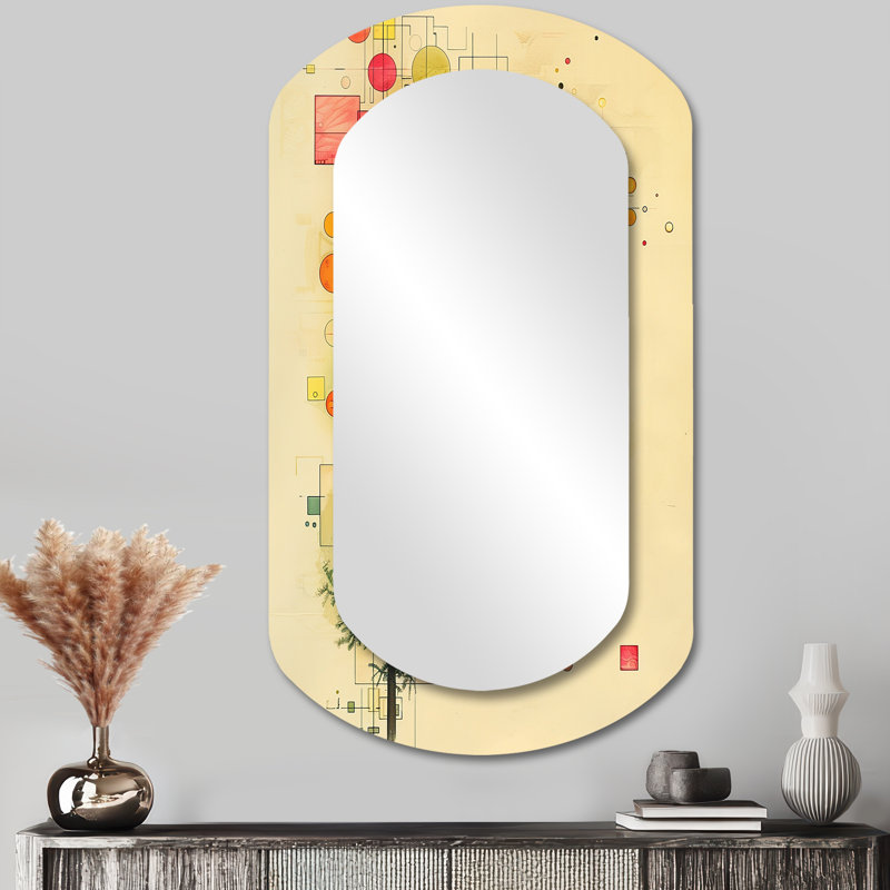 Subtle Tree Realms Retro Colors Pencil - Geometric Cylinder Large Wall Mirror, Green Asymmetrical Decorative Mirror, Printed Metal Art