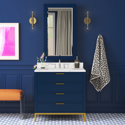 Meuble-lavabo de comptoir en marbre blanc de 30 po avec miroir Bristol