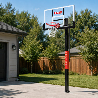IGL 54" In-Ground Basketball Hoop, Tempered Glass Backboard,Height Adjustable 7.5-10 FT ,Rust-Resistant Steel Pole for Backyard Driveway
