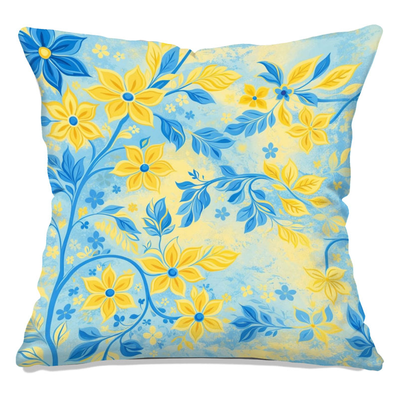 Coussins décoratifs Floral Botanical Illustration, 20 x 20 pouces, Bleu vif citron et jaune