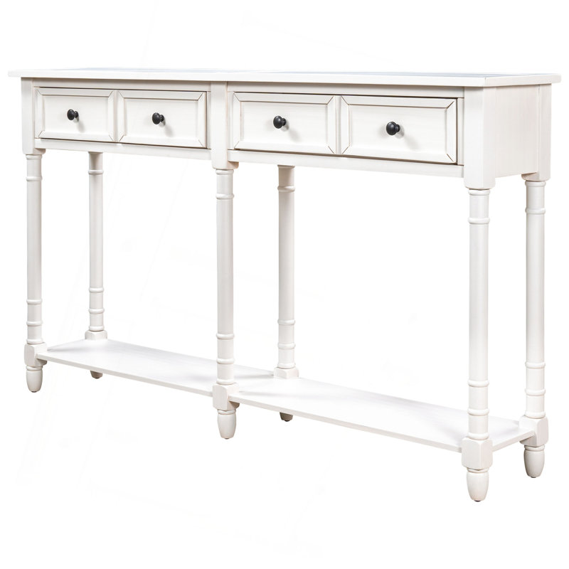 Console Console facile à assembler avec deux tiroirs de rangement et une tablette inférieure, Ivoire ivoire