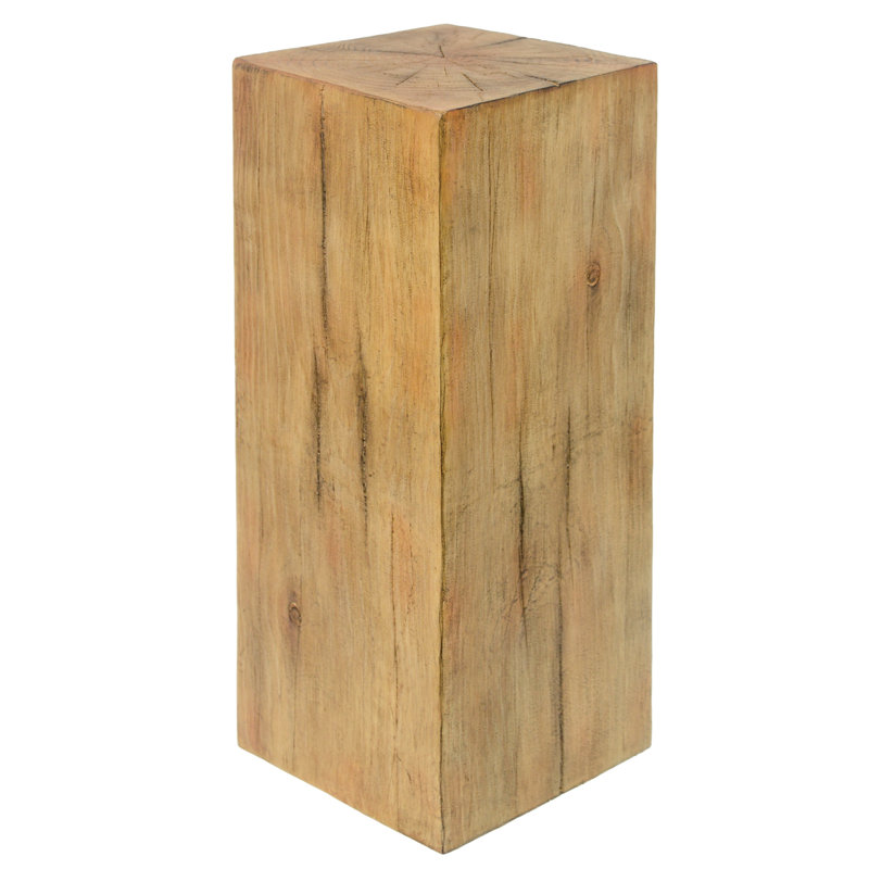 End Table With Wood-Like Finish, 34.31" Tall, Natural Hue, Suitable For Indoor And Outdoor, Mixable Other Tables Featuring Distressed Aesthetic Design Quality, Shade Option, Outdoor Use, Personalized