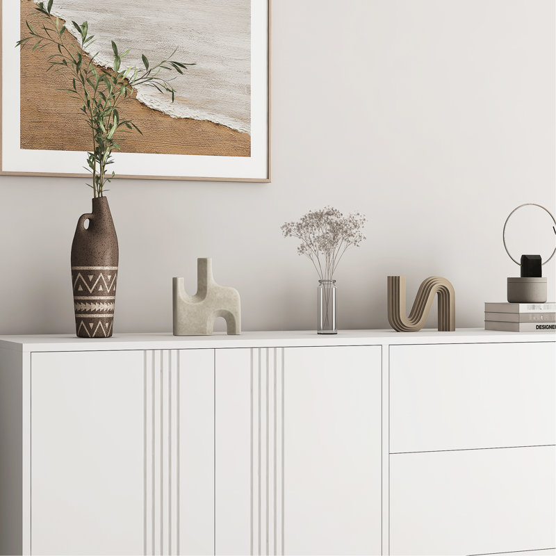 Buffet Buffet - Couleur blanche avec tablettes réglables pour la cuisine moderne dans le rangement organisé
