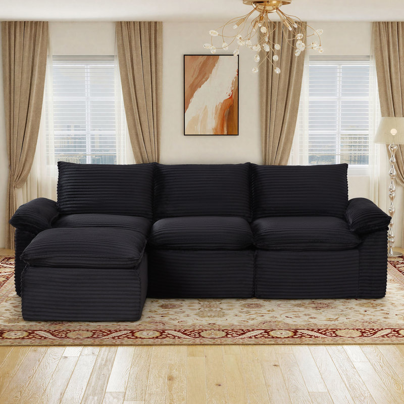 Latitude Run® 111" Modular Corduroy Sectional Sofa with Ottoman for ...