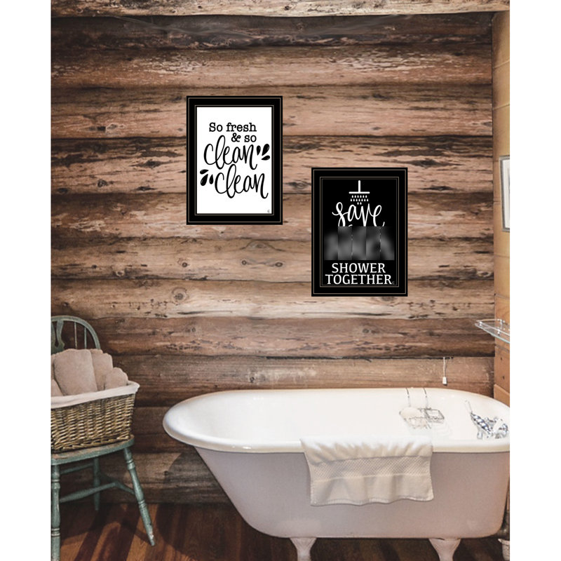 "Ready To Hang 'Clean/Shower Together' 2 Print, Multicolor Paper With Black Frame, Made By Fearfully Creations "Multicolor , Ready In