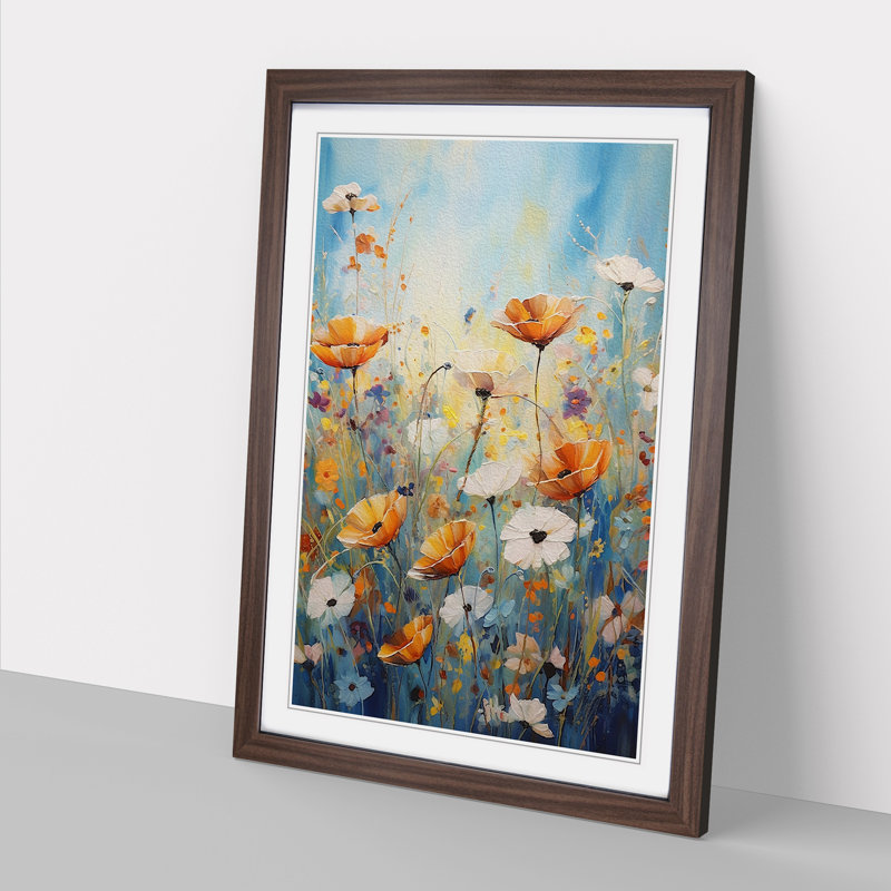 Wildflowers Expressionism Art - Framed Print, 64cm H x 46cm W, Walnut Framed