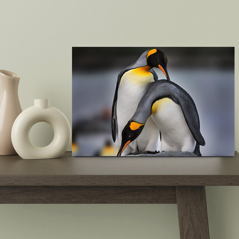 Penguin Pair Bonding Abstract Contemporary Bird Penguin Landscape Nature Wall Art Print 1 Piece Wrapped Canvas Wall Art
