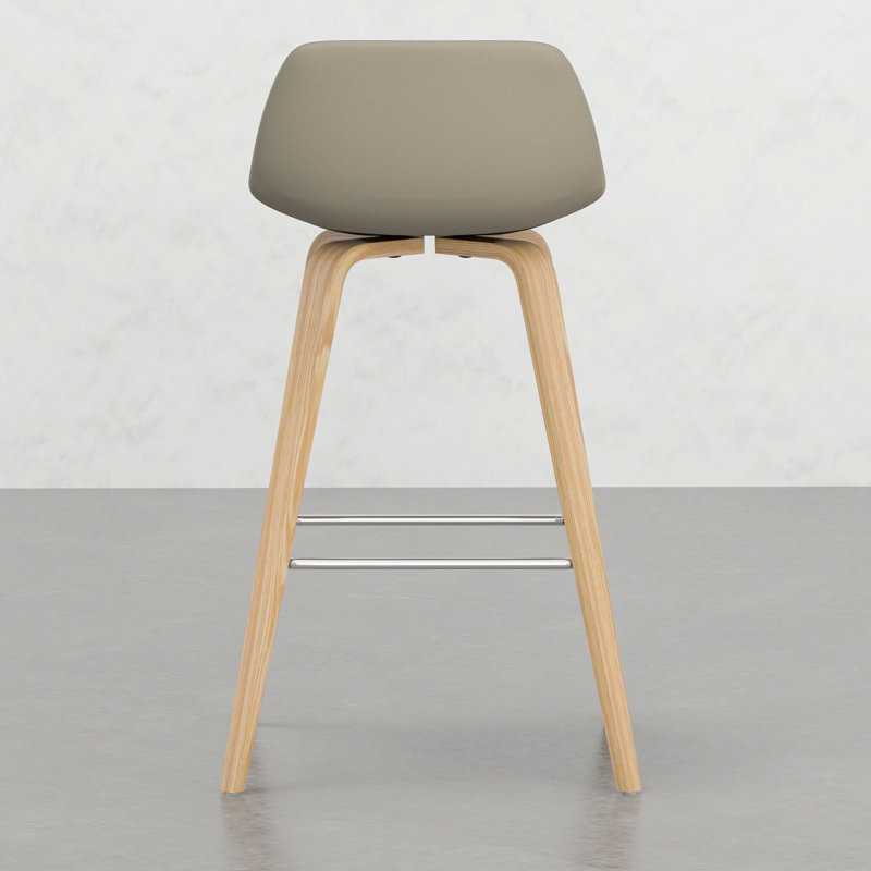 2 Bar Height Stool - Natural Veneer And Foam Padding Seat Counter/bar Stools (2) Mid-century Style Wood Frame Back