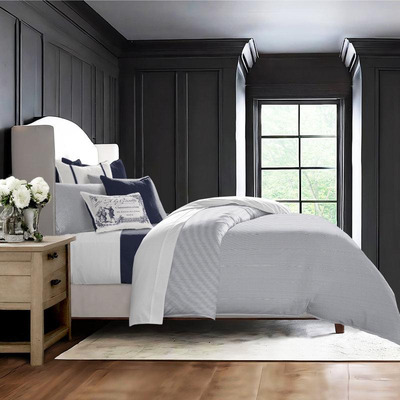 Jaxon Stripe Reversible Cotton Comforter Set, Full Comforter + 2 Standard Shams, Indigo