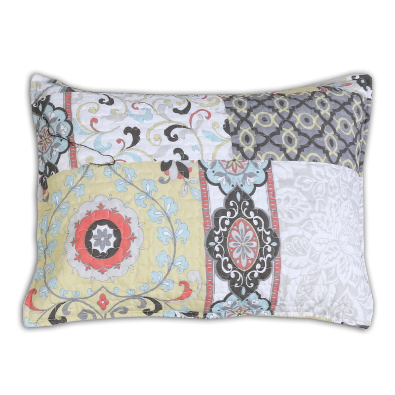 Moorea Blue Patchwork Reversible Microfiber Queen Quilt Set