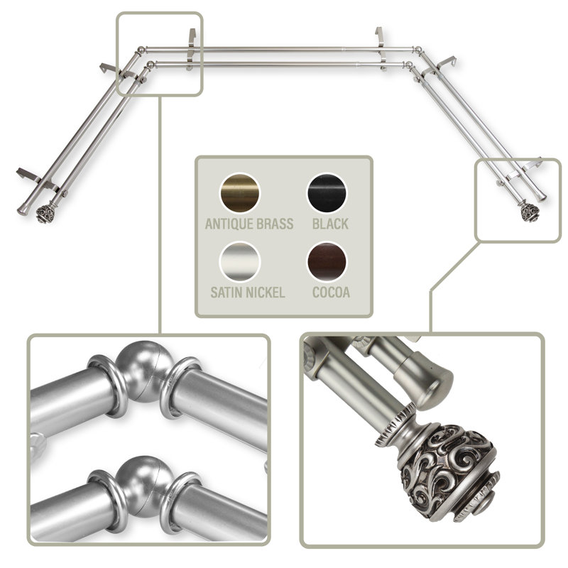 Tringle à rideaux double réglable 0,81 "Charleen, Nickel satiné