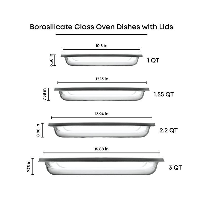 JoyJolt 8-Piece Glass Oven-to-Table Baking Dish with Lids, Black