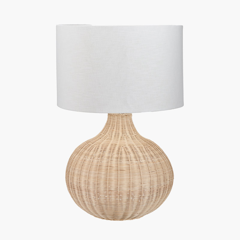 Saoirse Wicker/Rattan Table Lamp, Natural Base/Light Grey Shade