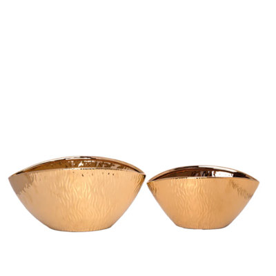 Ceramic Oval Shape Shape Smooth Body Set Of Two Electroplated Gold Finish
