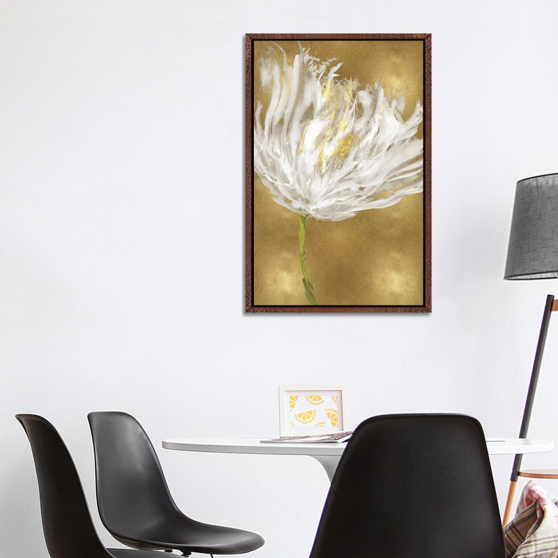 Tulips On Gold I by Vanessa Austin - Painting on Canvas, 101.6 cm H x 66.04 cm W, Classic Brown Wood Framed