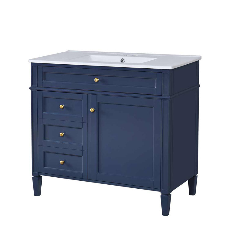 Meuble-lavabo moderne 36 po avec lavabo supérieur, armoire de rangement avec 2 tiroirs et un tiroir basculant, Bleu
