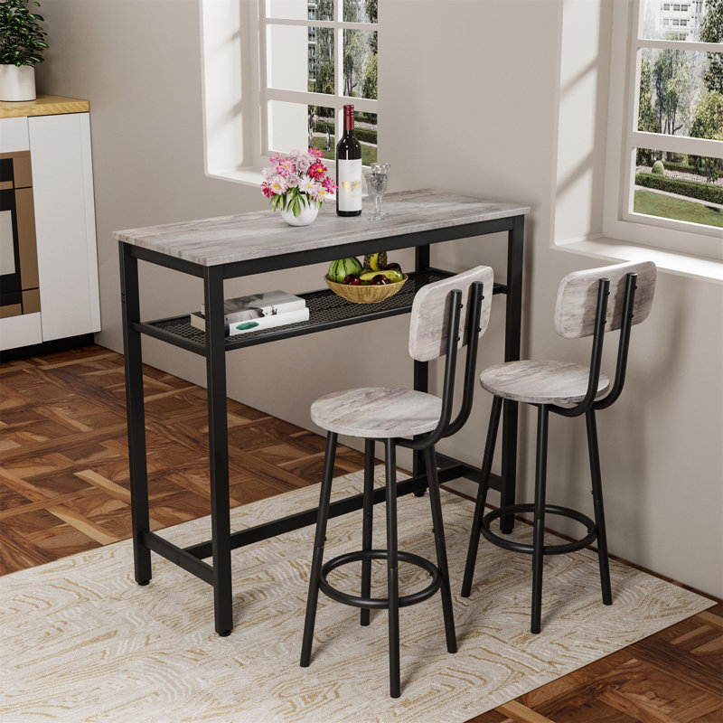 Bar Table And Chairs Set, Antique Gray/Black, 3 Pieces: Table, 2 Chairs